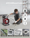 Vevor Drain Cleaner 3/8 in. x 75 ft. Manual Feed Open Drum with 4 Cutters Air Foot Switch New