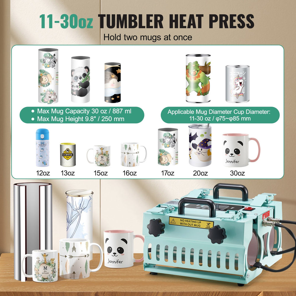 Vevor Tumbler Heat Press Machine Dual Station 11-30oz Mug Capacity 1150W New
