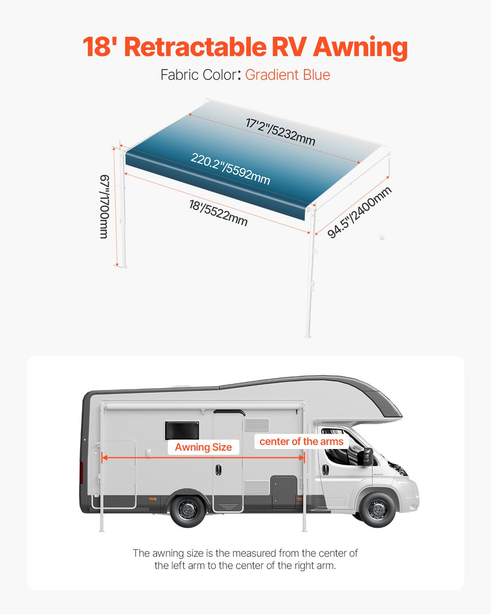 Vevor Replacement Awning for RV 18 Ft Manual Operation New