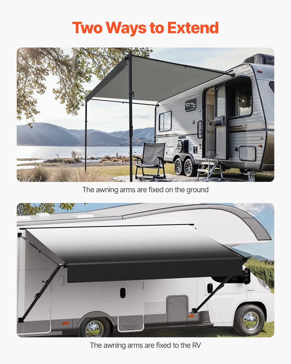 Vevor RV Awning Replacement 20 Ft. Manual Open/Close for DC12V Vehicles New