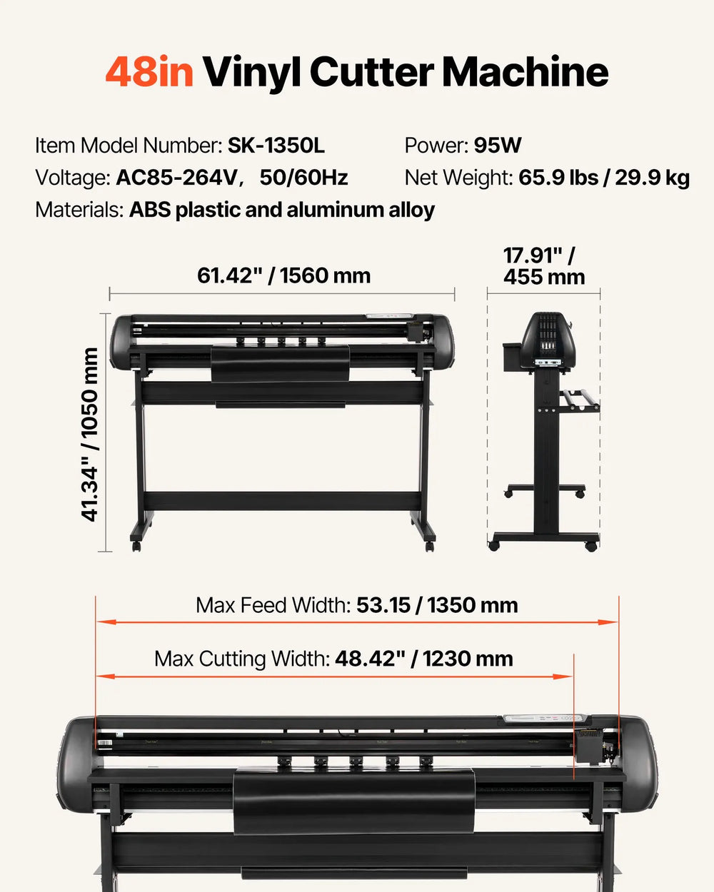 Vevor Vinyl Cutter Set 53" Feed Width Adjustable Force and Speed with Sticker Sheets New