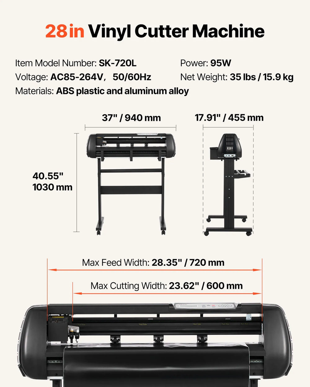 Vevor Vinyl Cutter Machine 28" Max Feed Width Adjustable Force and Speed with Software New