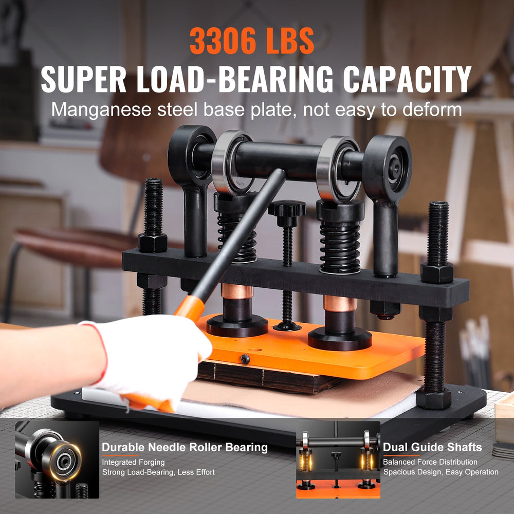 Vevor Leather Cutting Machine 10.2" x 5.9" Embossing Plate Manual Die Cutter 12mm Pressure Stroke New