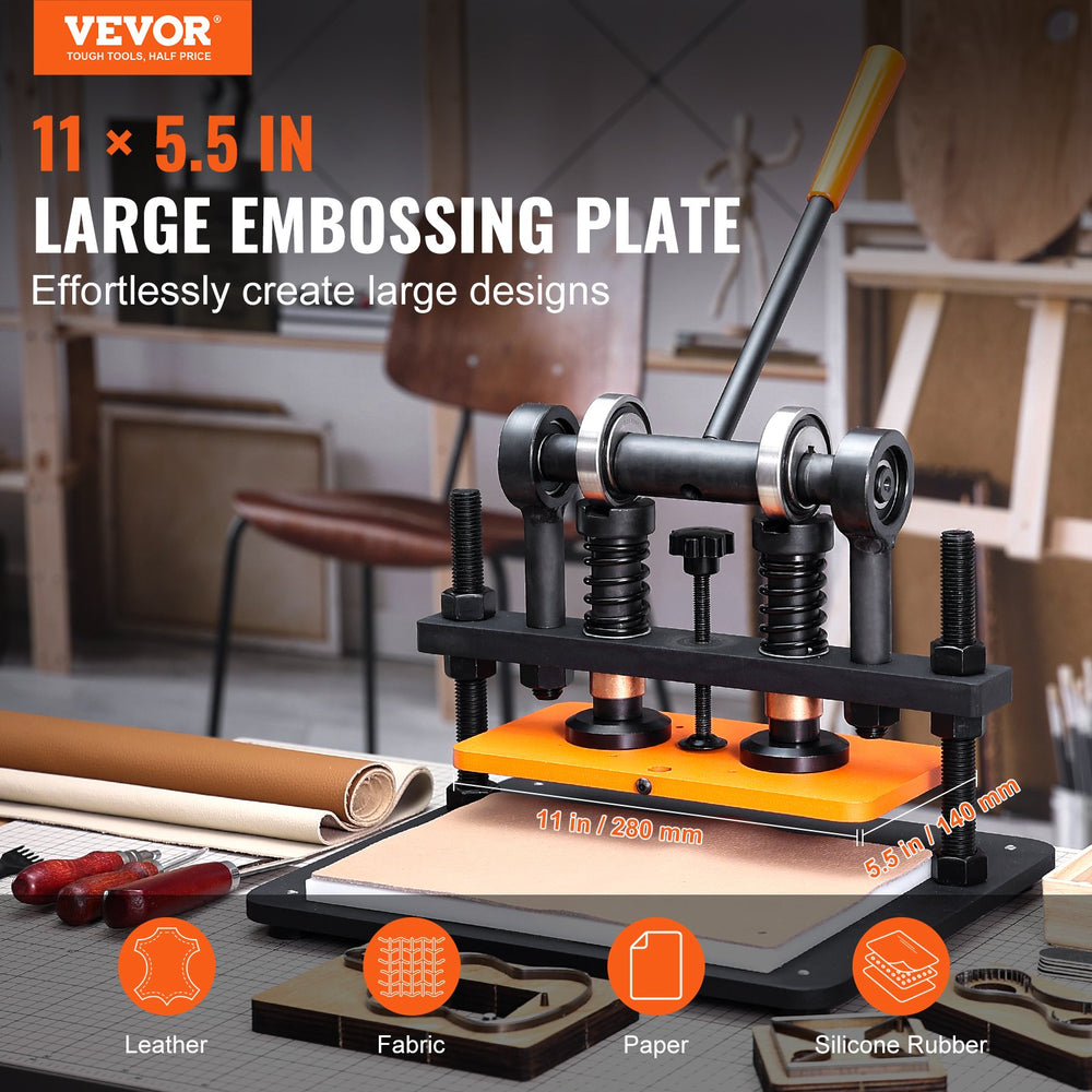 Vevor Leather Cutting Machine 11" x 5.5" Embossing Plate Manual Die Cutter 12mm Pressure Stroke New