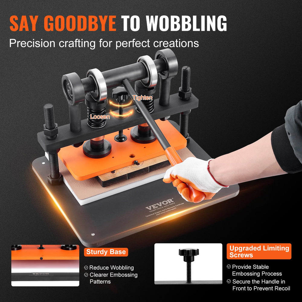 Vevor Leather Cutting Machine 11" x 5.5" Embossing Plate Manual Die Cutter 12mm Pressure Stroke New