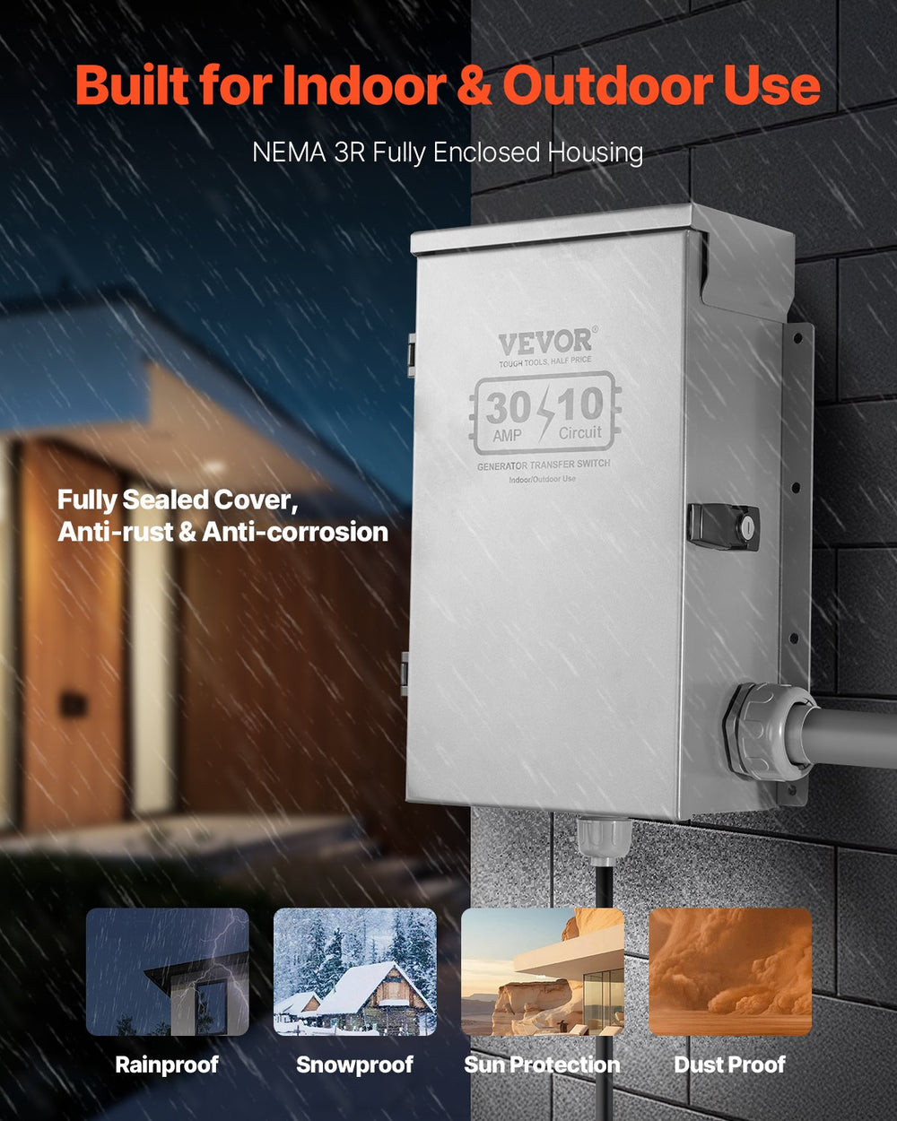 Vevor Manual Transfer Switch Kit 30A NEMA 3R 7500W 120/240V New