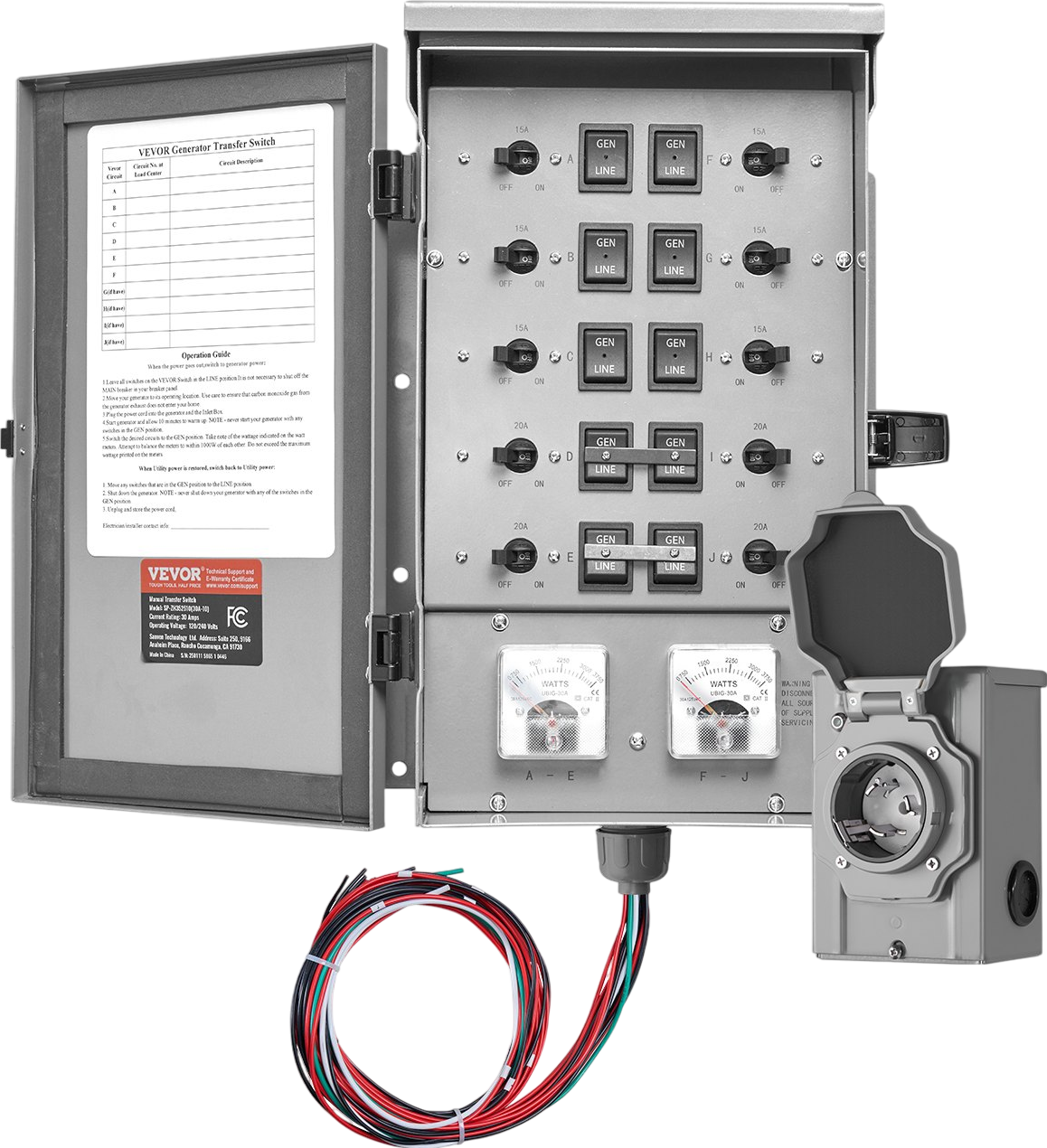 Vevor Manual Transfer Switch Kit 30A NEMA 3R 7500W 120/240V New