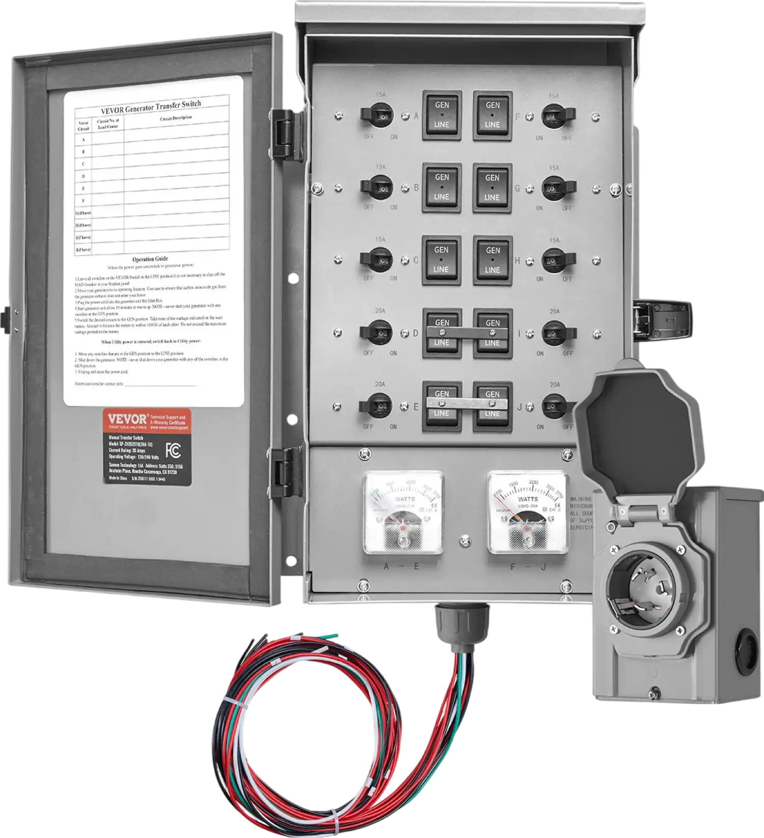 Vevor Manual Transfer Switch Kit 30A NEMA 3R 7500W 120/240V New