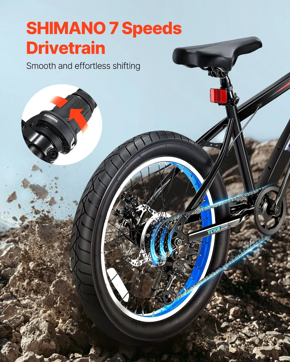 Vevor Kids Mountain Bike 20" Tires with Shimano 7 Speed Drivetrain Dual Disc Brakes New