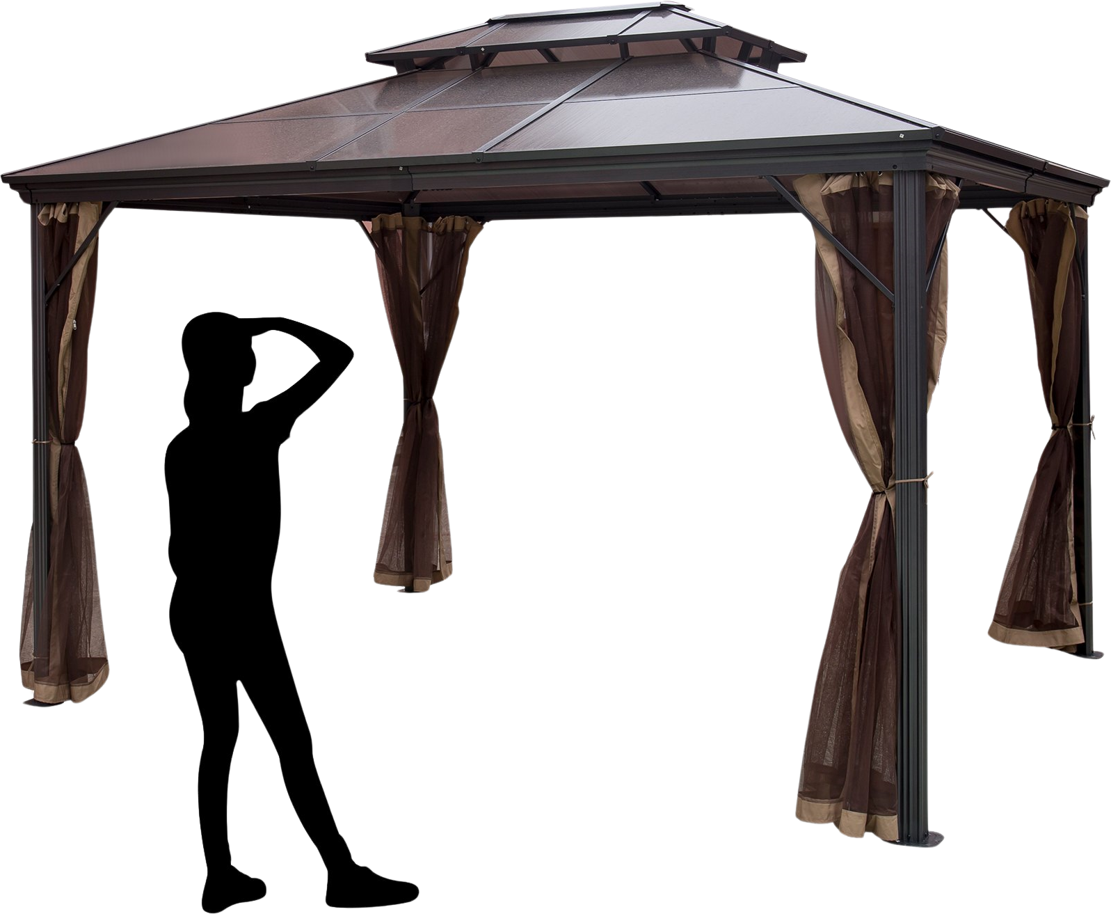 Vevor Hardtop Gazebo 10' x 10' Aluminum Permanent Double Tier Roof with Netting New