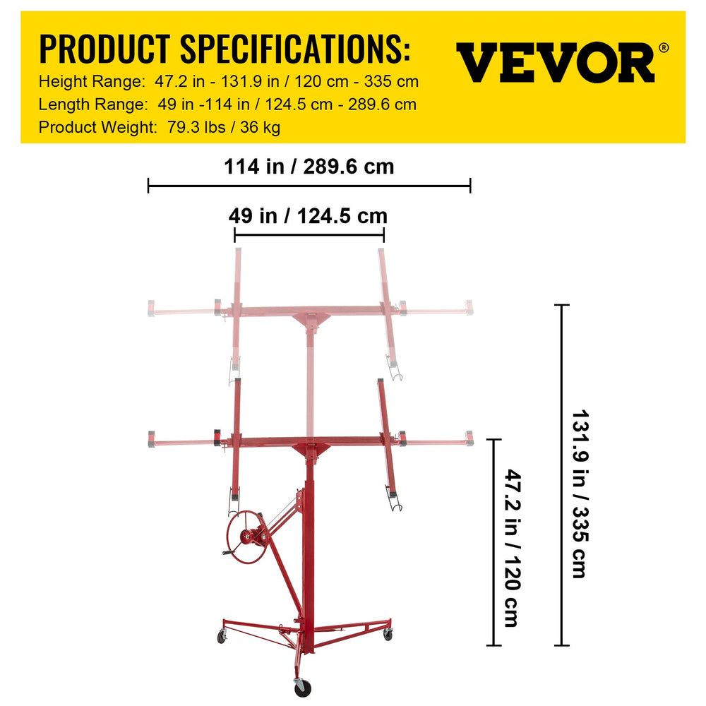 Vevor Drywall Rolling Lifter Max 11 FT Height 150 Lbs Weight Capacity New