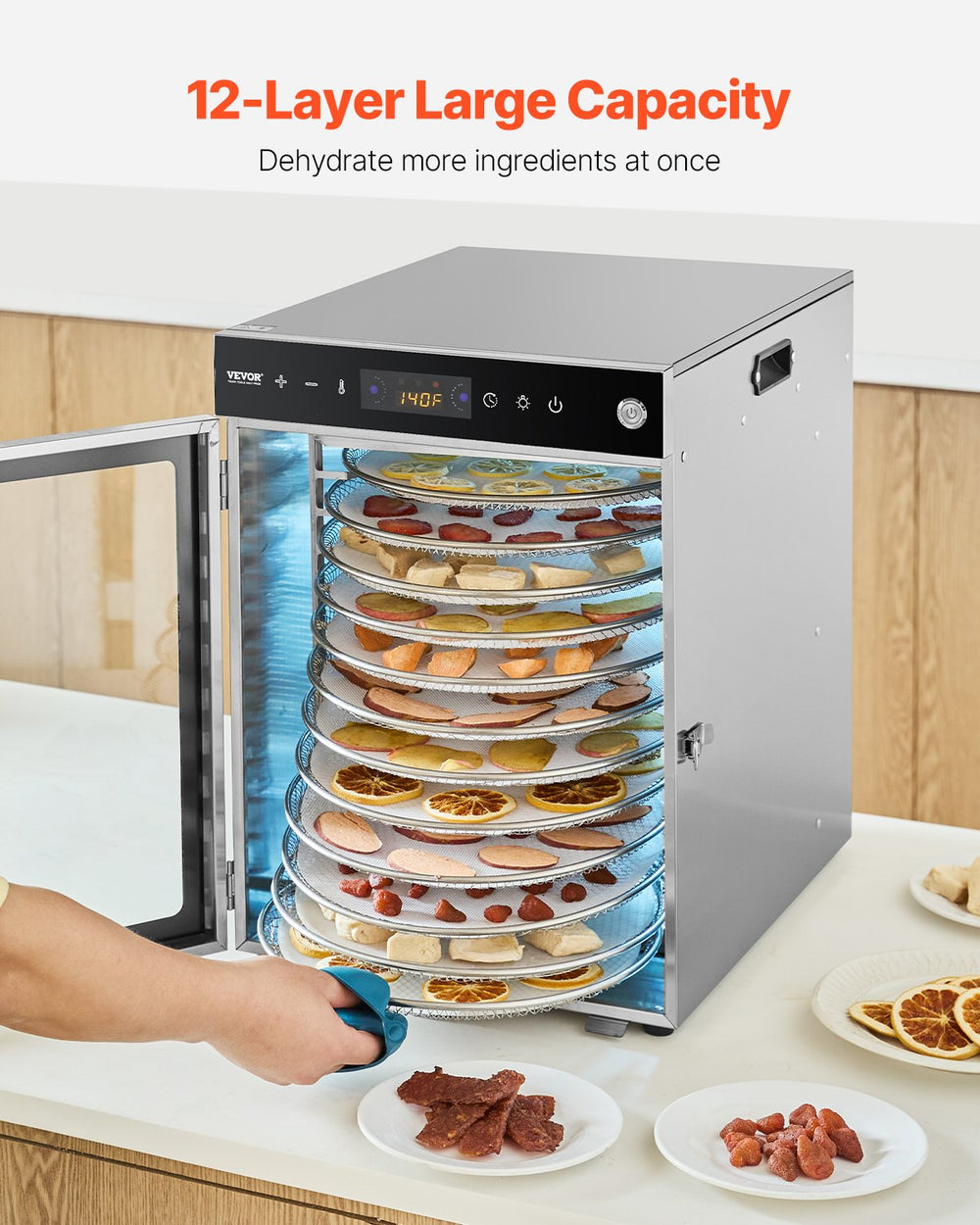 Vevor Rotary Food Dehydrator 12 Tray Machine Stainless Steel 800W New