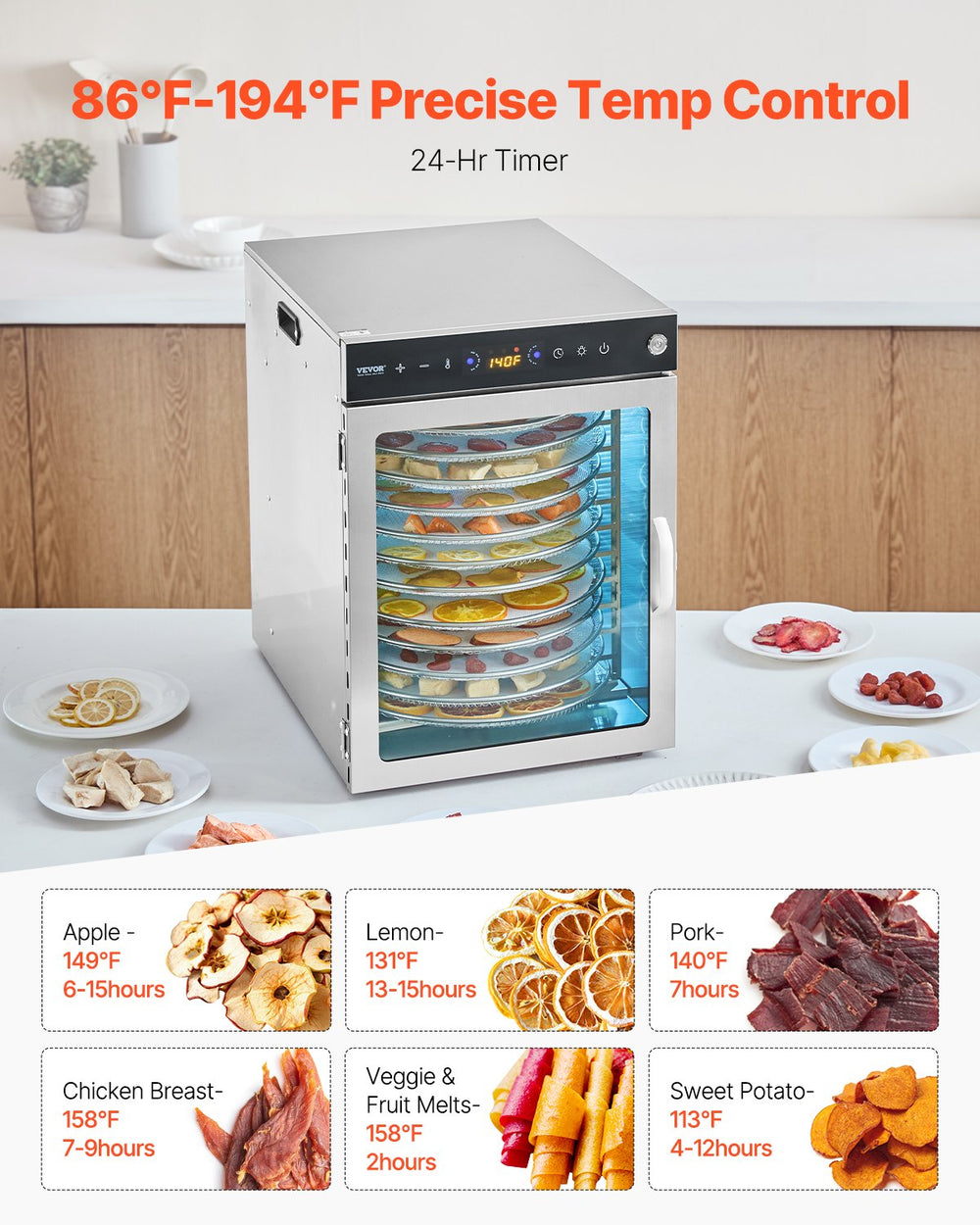 Vevor Rotary Food Dehydrator 12 Tray Machine Stainless Steel 800W New