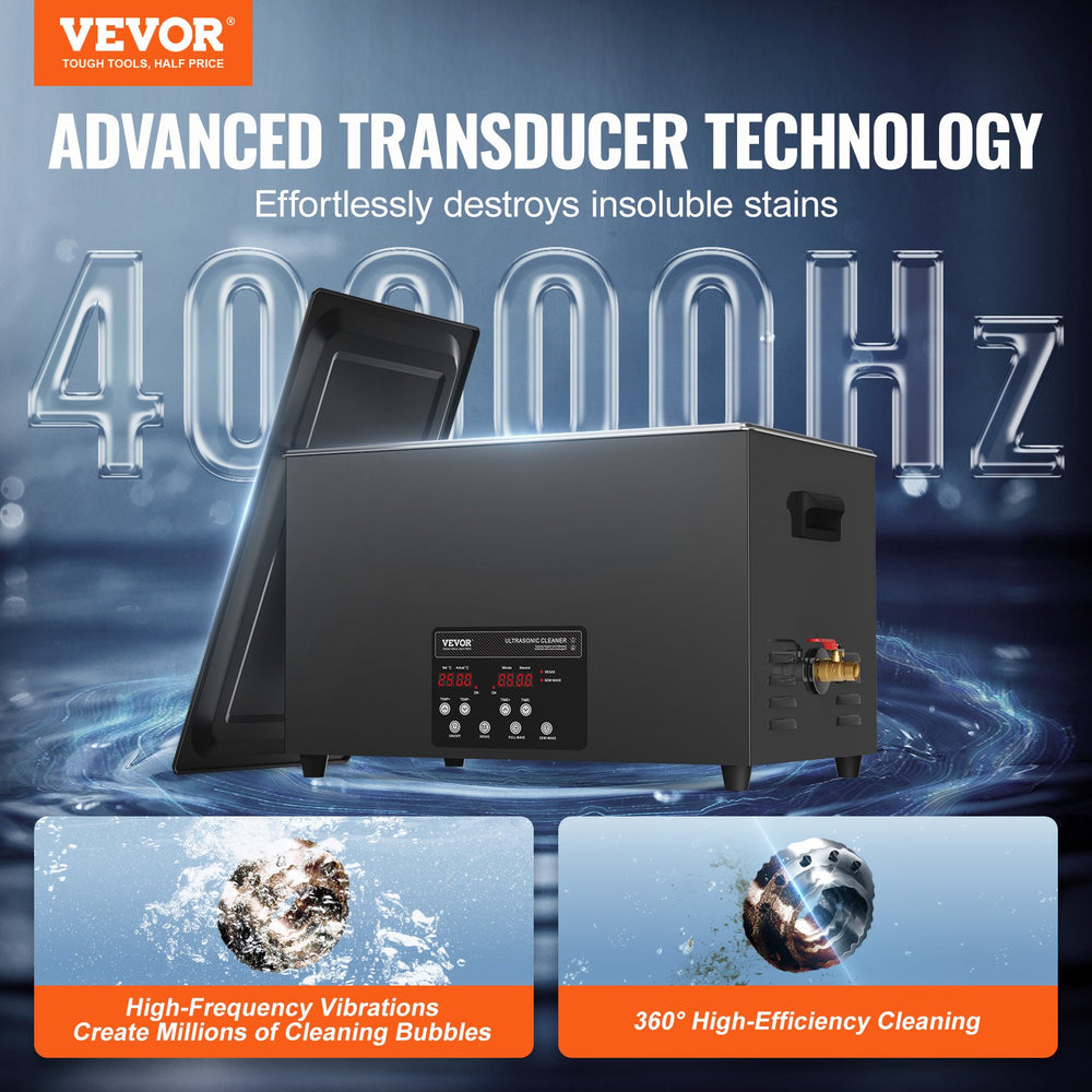 Vevor Ultrasonic Cleaner 40kHz with Digital Timer and Heater 30L 600W New