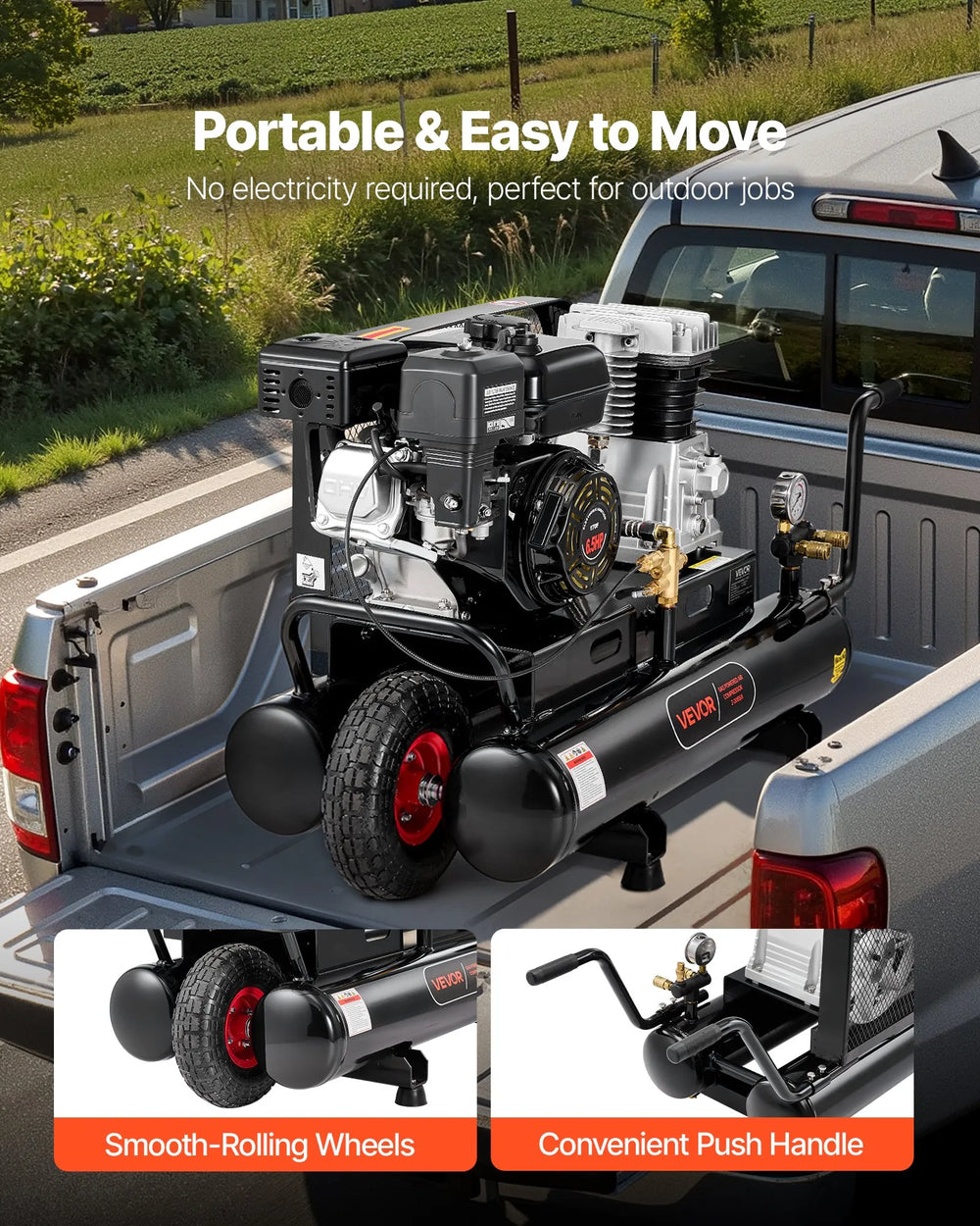 Vevor Air Compressor Gas Powered 9 Gal. Twin-Tank 6.5 HP 9 CFM 115 PSI New