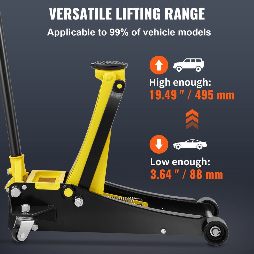 Vevor Floor Jack 5,500 Lbs. 2.5 Ton Steel Low Profile Dual Piston 3.64" to 19.49" New