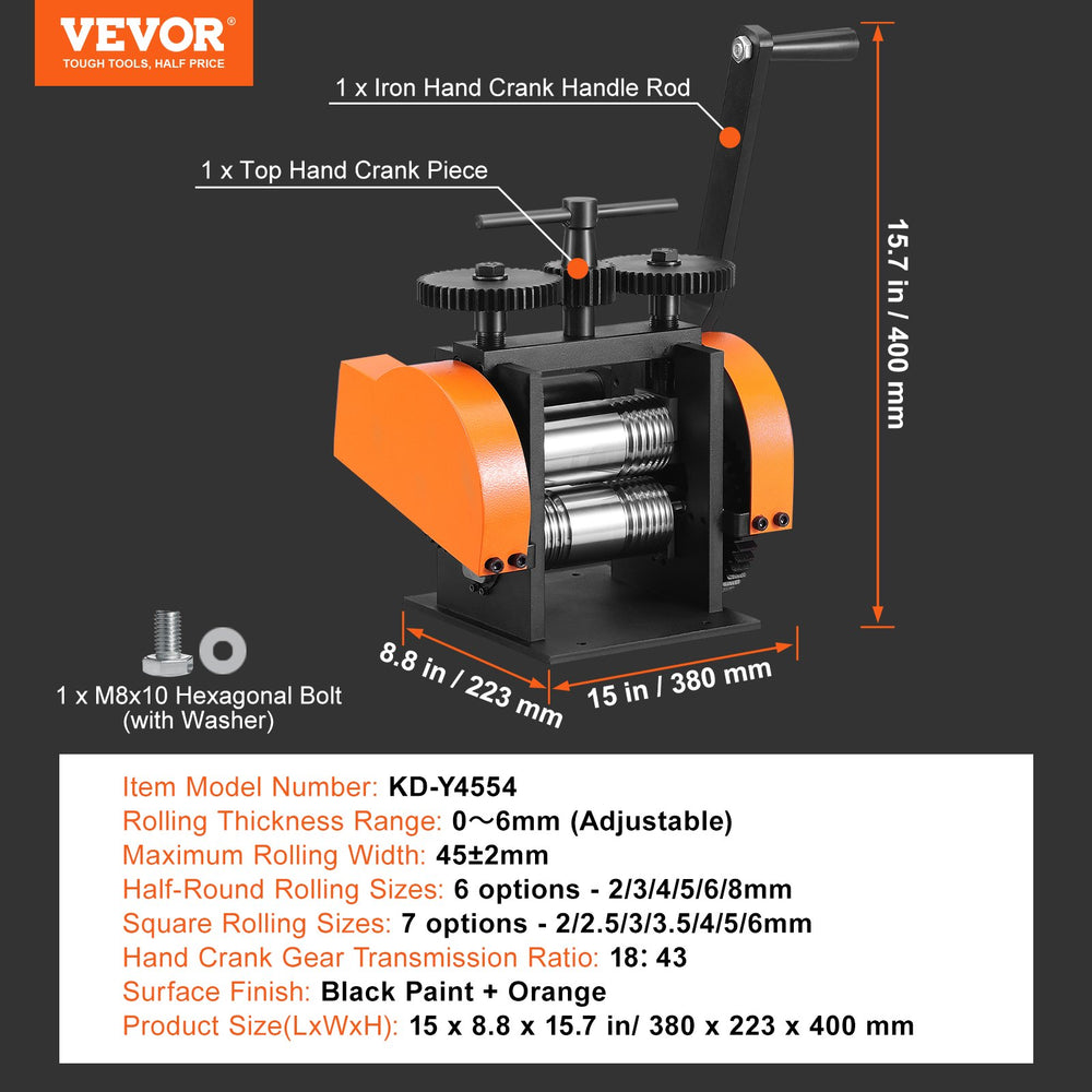 Vevor Rolling Mill 1.77"/45mm 1:2.4 Gear Ratio 3-in-1 Multi-Function New