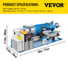 Vevor Mini Precision Metal/Wood Lathe 7" x 14" Variable Speed with Tailstock 3-Jaw Chuck 550W New