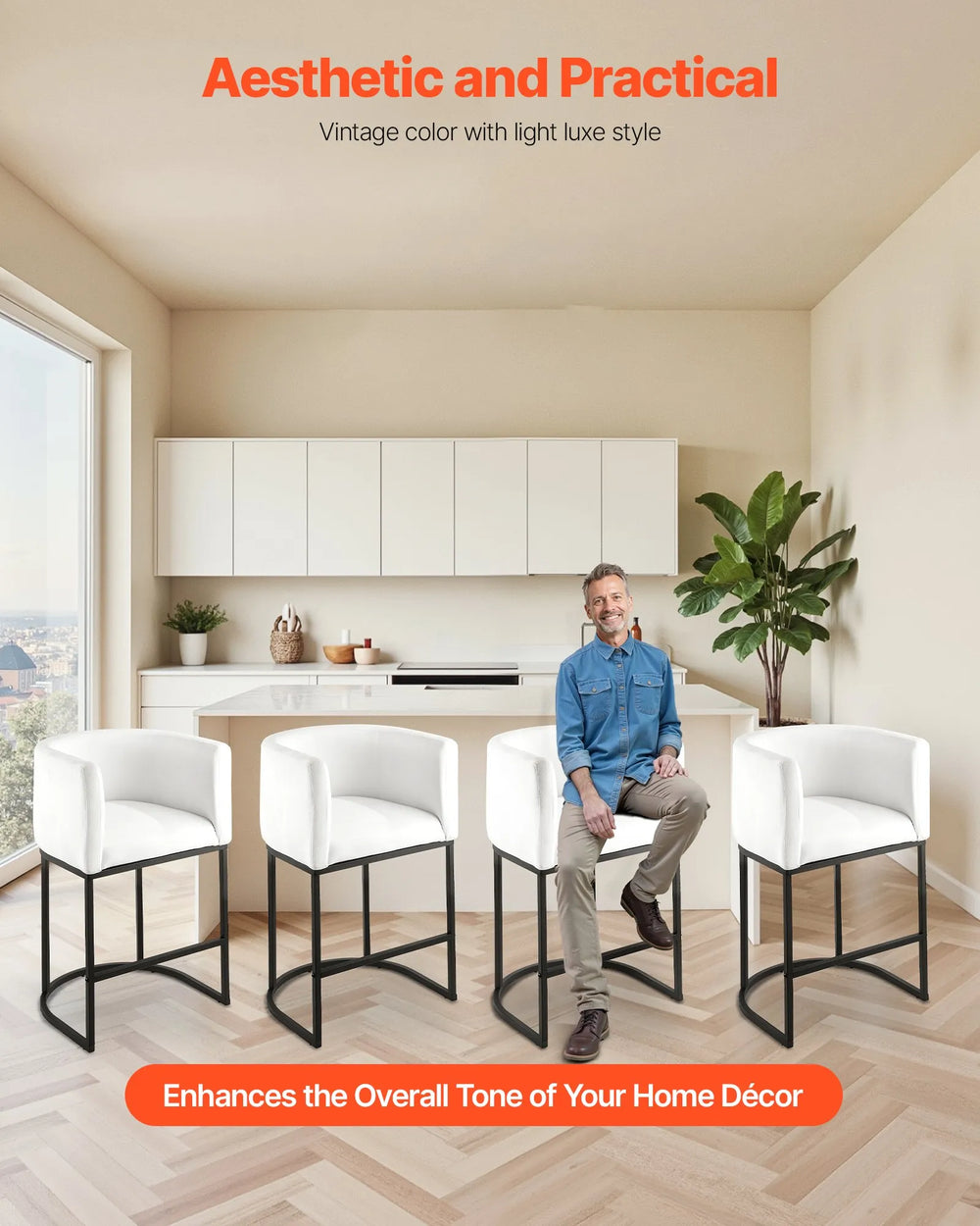 Vevor Bar Stools 25" Seat Height with Backrest Set of 3 New