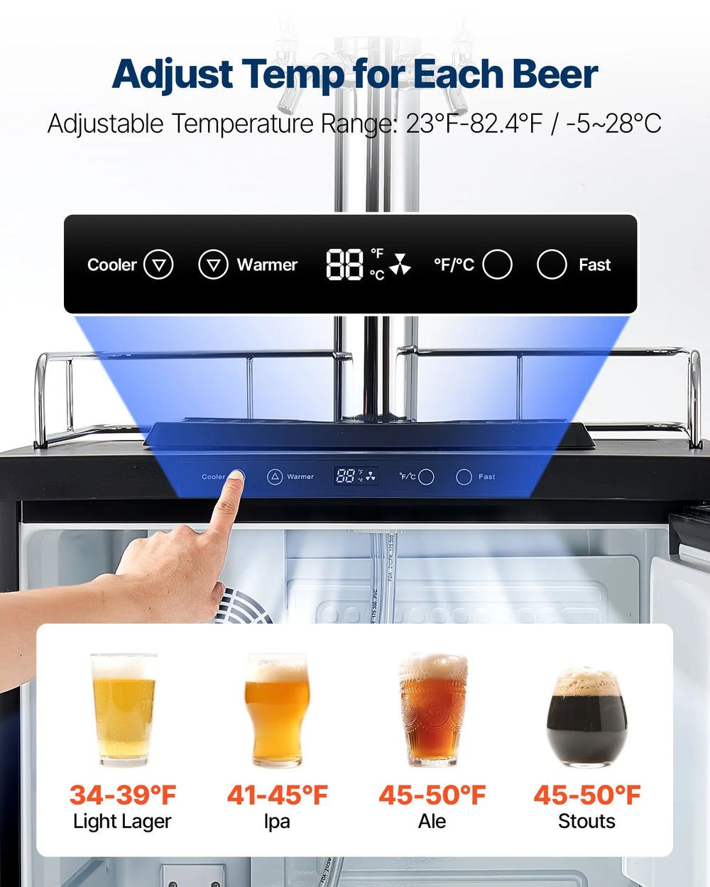 Vevor Beer Kegerator Dispenser Dual Tap Full Keg Capacity with CO2 Tank Temp Control New