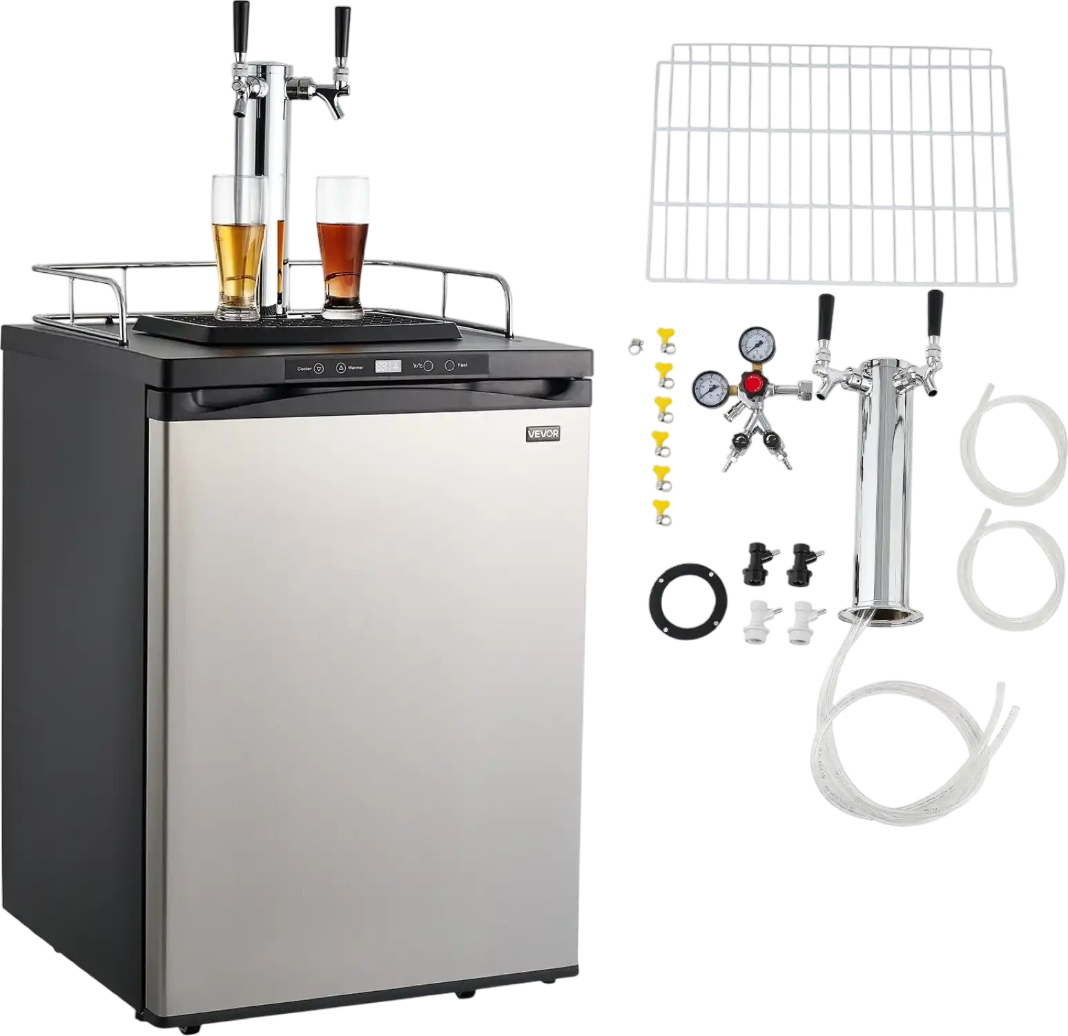 Vevor Beer Kegerator Dispenser Dual Tap Full Keg Capacity with CO2 Tank Temp Control New
