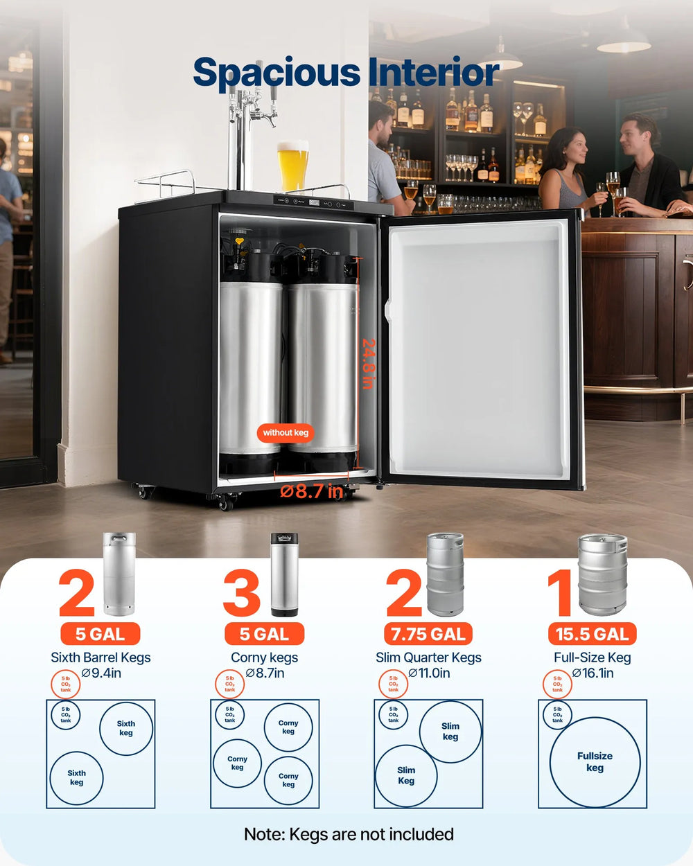 Vevor Beer Kegerator Dispenser Triple Tap Full Keg Capacity with CO2 Tank Temp Control New