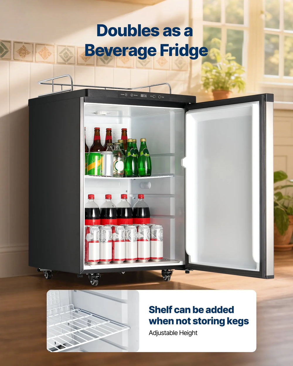 Vevor Beer Kegerator Dispenser Triple Tap Full Keg Capacity with CO2 Tank Temp Control New