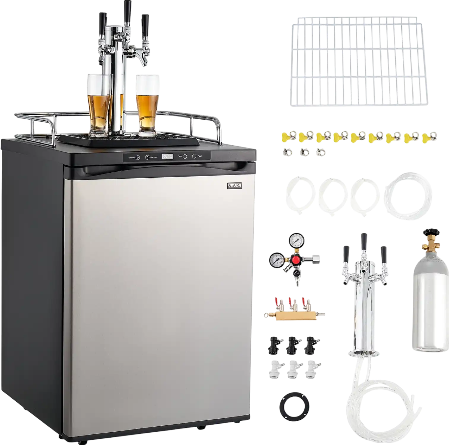 Vevor Beer Kegerator Dispenser Triple Tap Full Keg Capacity with CO2 Tank Temp Control New