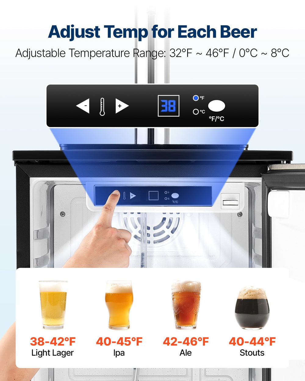 Vevor Beer Kegerator Single Tap with Temp Control for 1/6 Keg 92L New