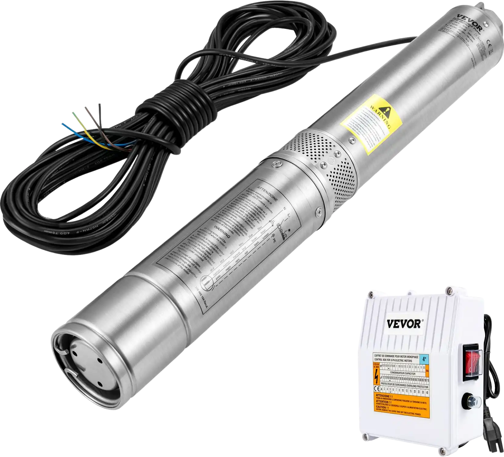 Vevor Deep Well Submersible Pump 1.5HP with External Control Box 37 GPM 276 Ft Head Lift New