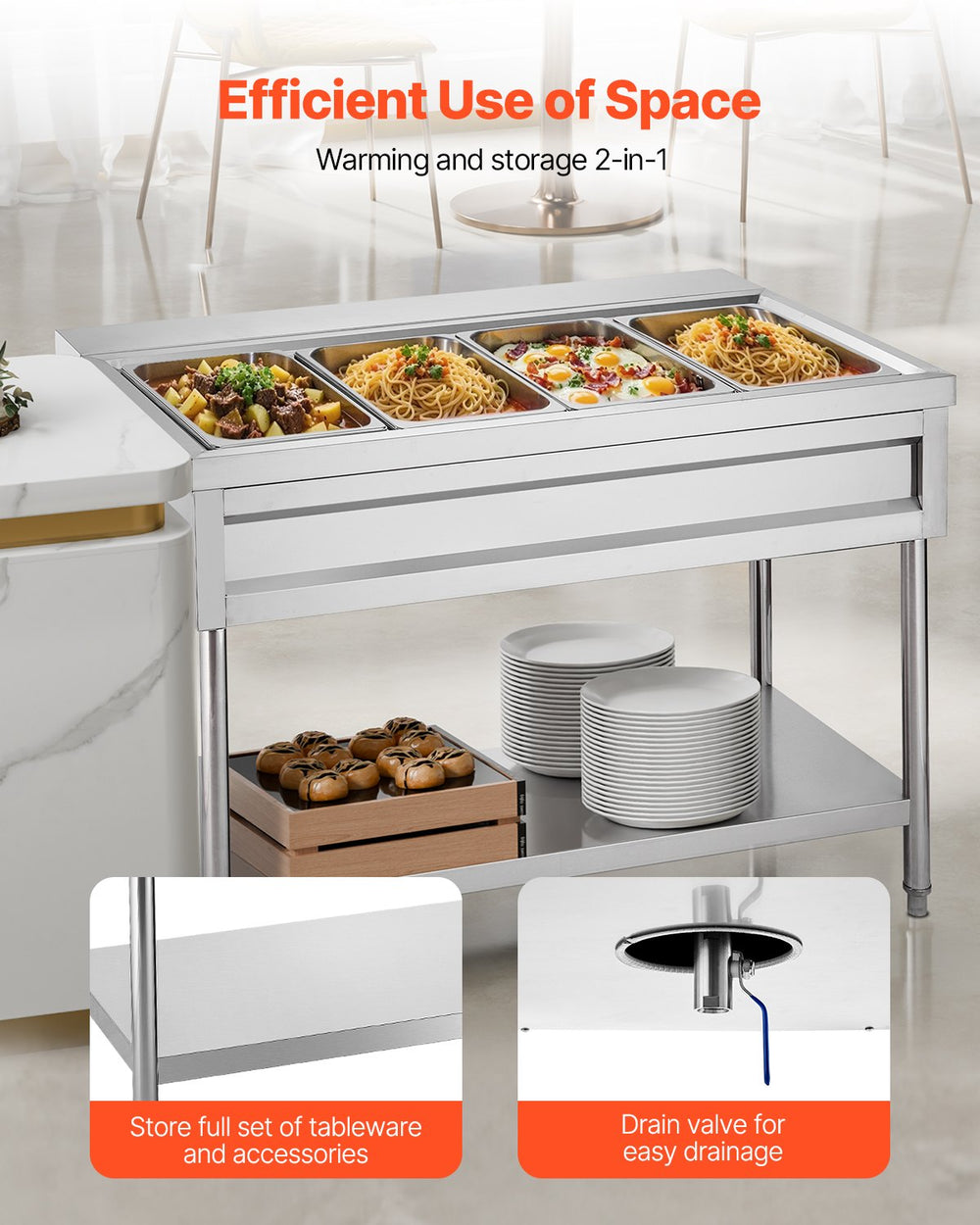 Vevor Commercial Food Warmer 4-Pan Steam Table with Independent Temp Control New