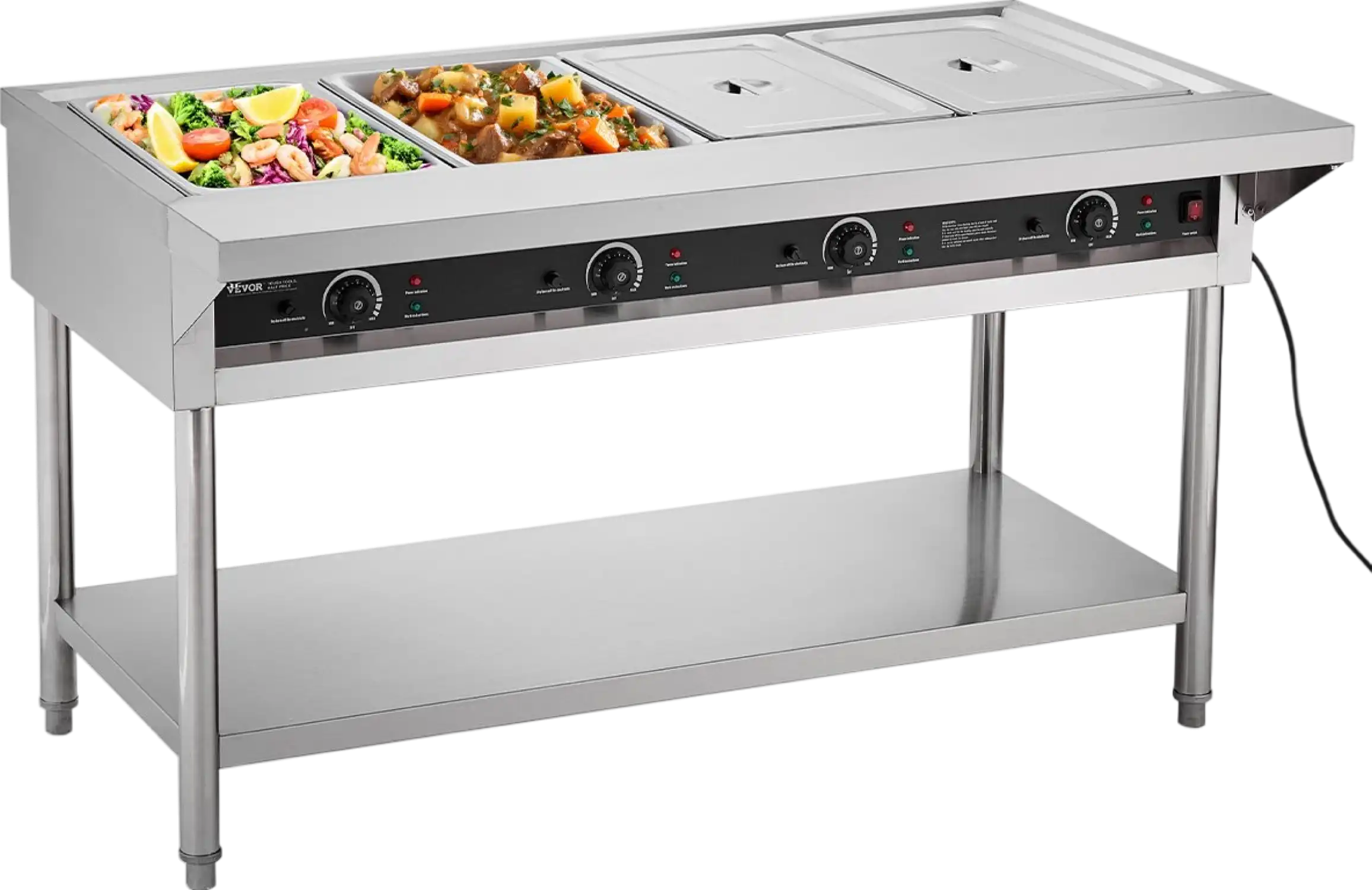 Vevor Commercial Food Warmer 4-Pan Steam Table with Independent Temp Control New