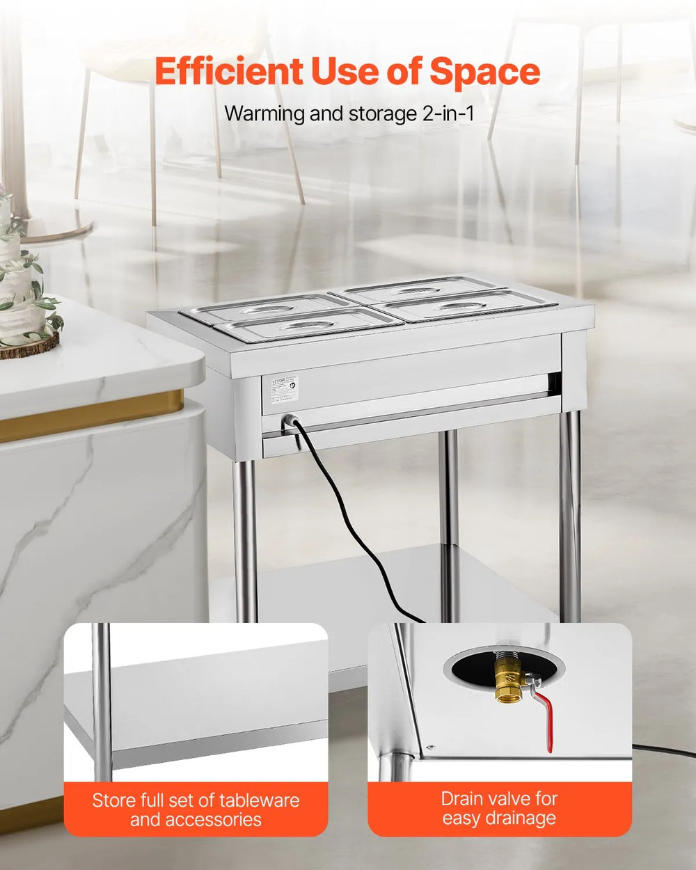 Vevor Commercial Electric Steam Table 4 × 1/2 Pans Food Warmer with Undershelf New