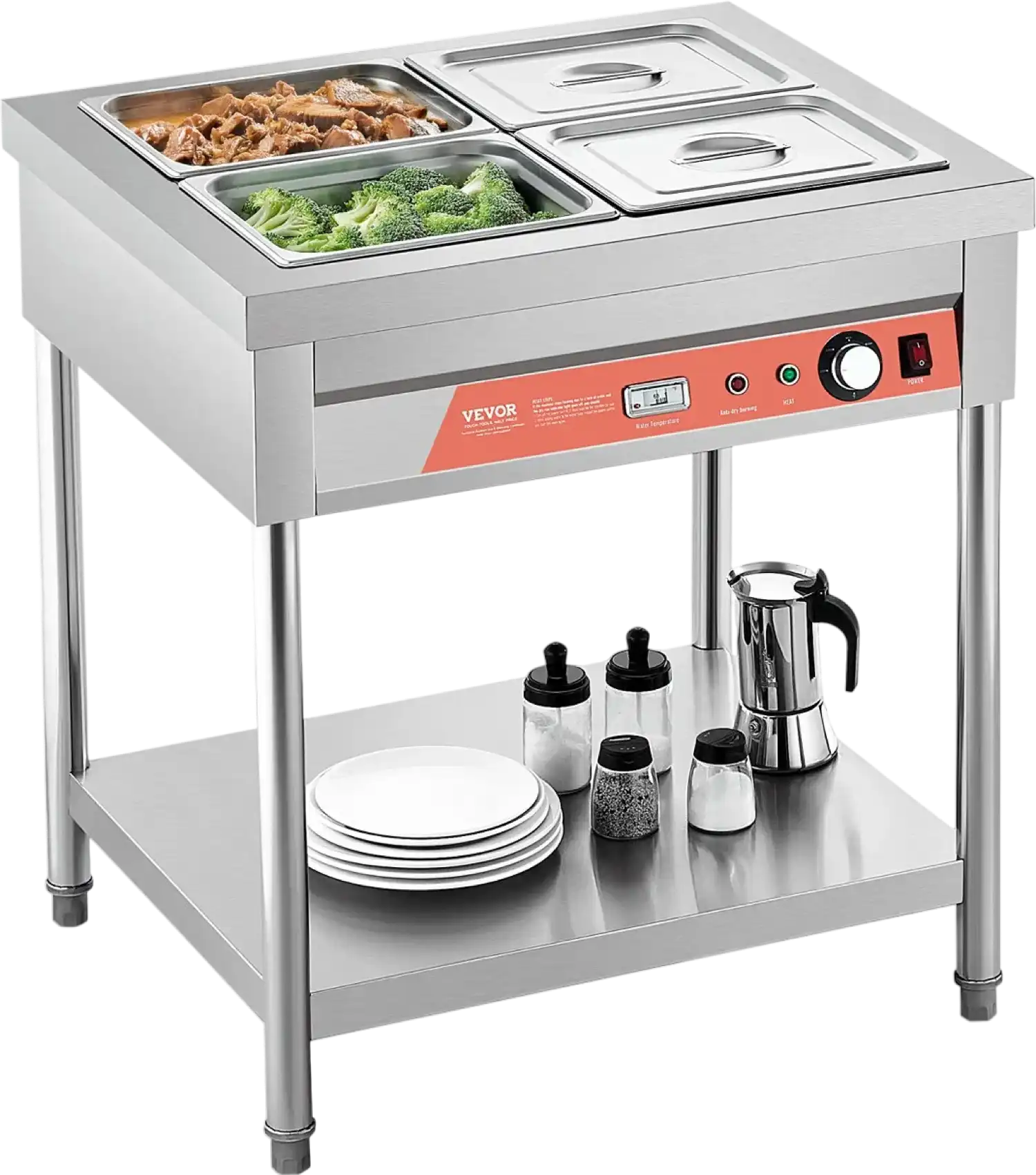 Vevor Commercial Electric Steam Table 4 × 1/2 Pans Food Warmer with Undershelf New