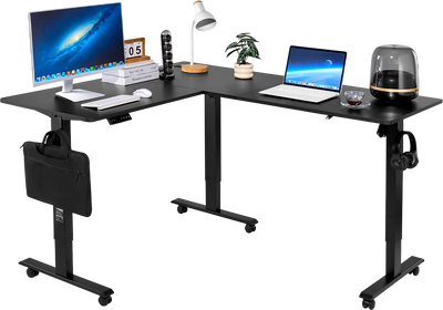 Vevor Electric Desk 63 x 55 in. L-Shaped with Power Strip Wheels Dual Hooks New
