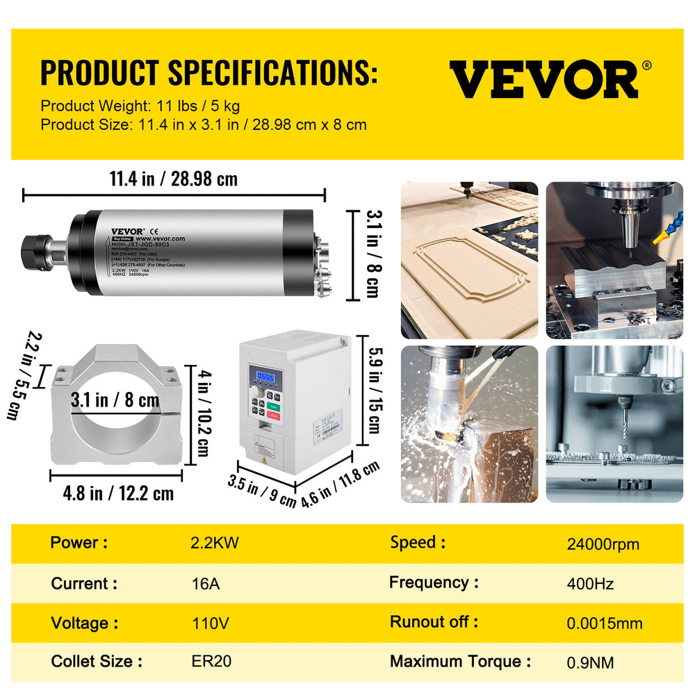 Vevor VFD CNC Spindle Motor Kit Water Cooled 110V 2.2kW 24000 RPM New