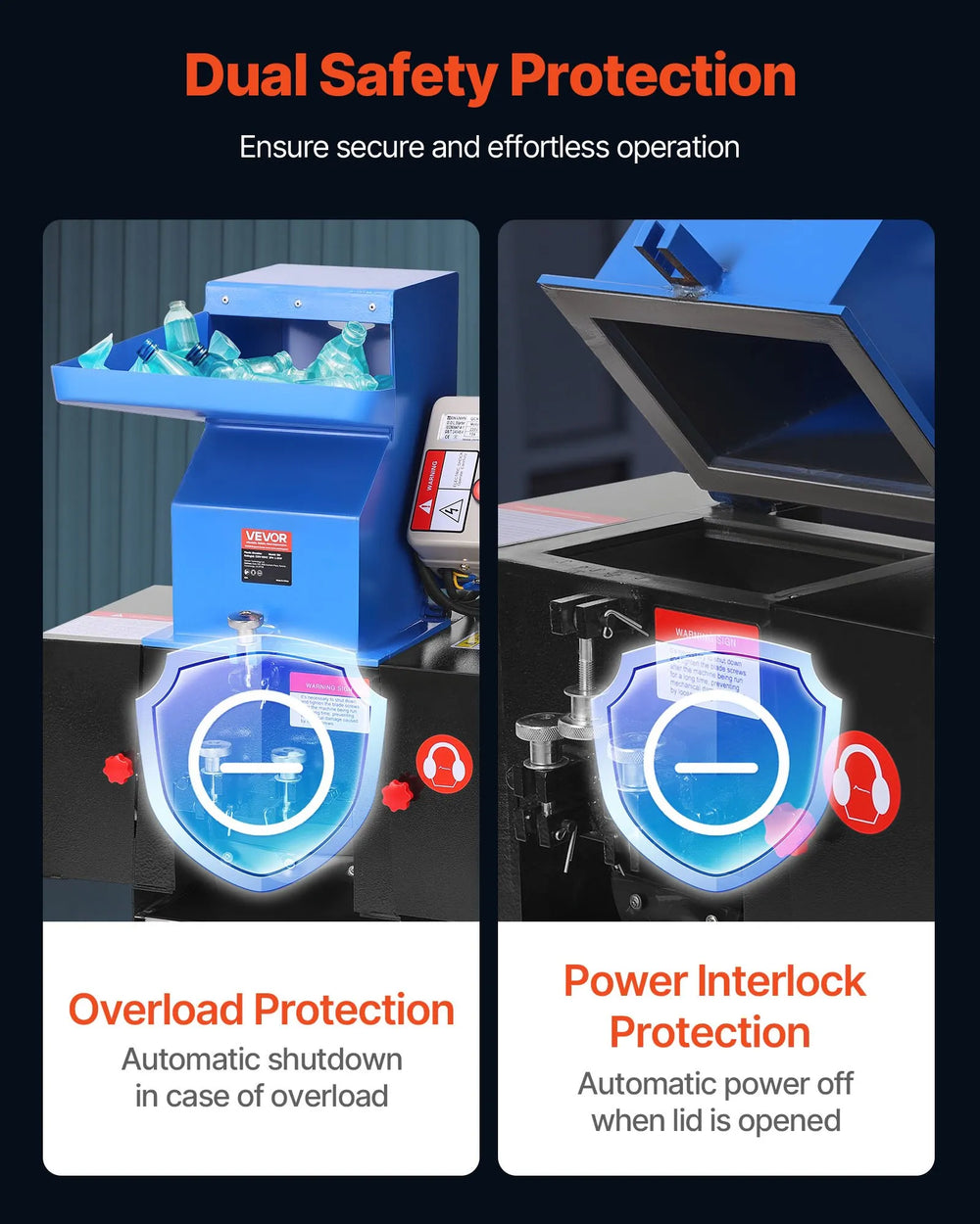 Vevor Plastic Shredder Crusher 3 HP 100-150 kg/h Capacity for PVC PTFE 220V New