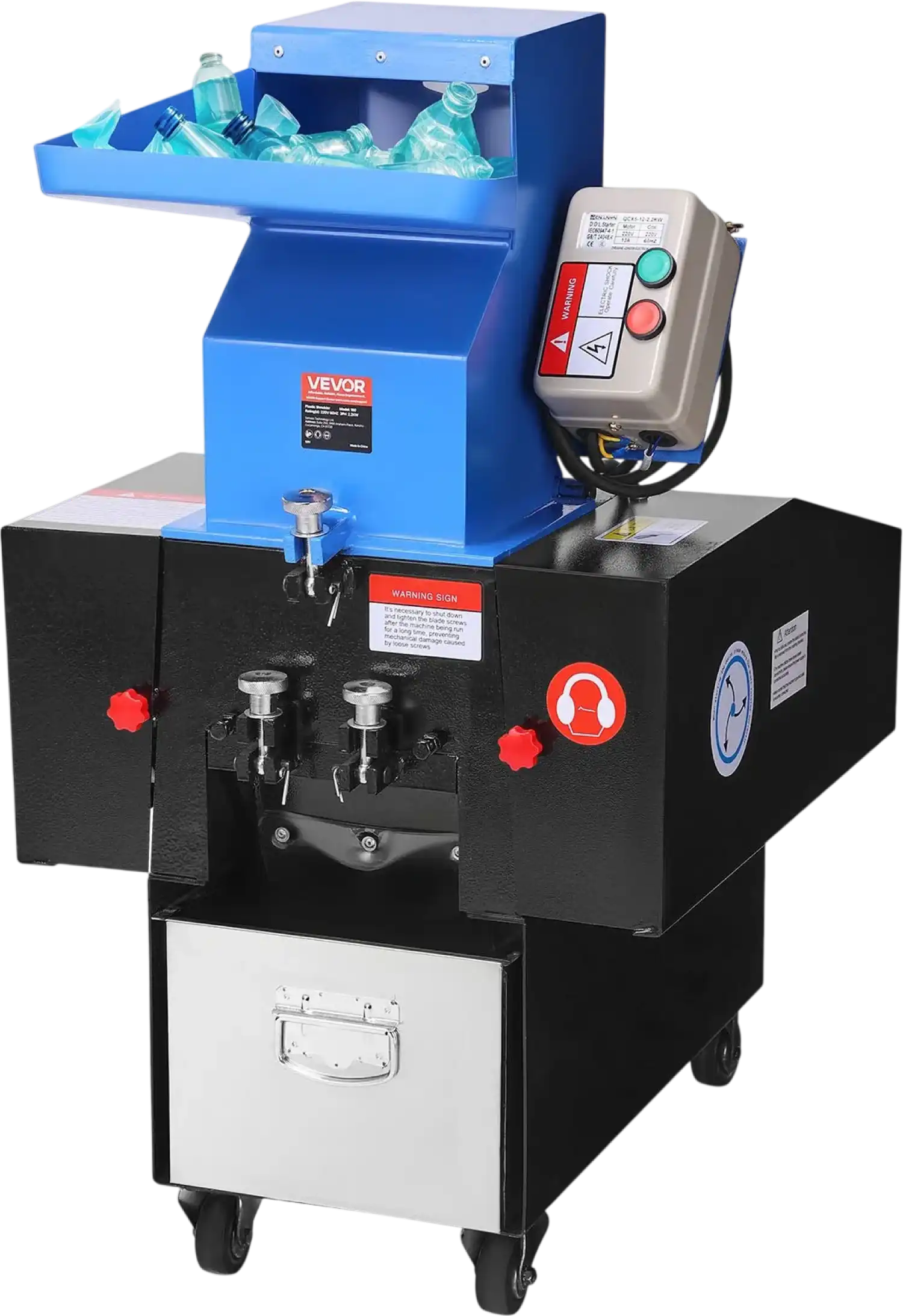 Vevor Plastic Shredder Crusher 3 HP 100-150 kg/h Capacity for PVC PTFE 220V New