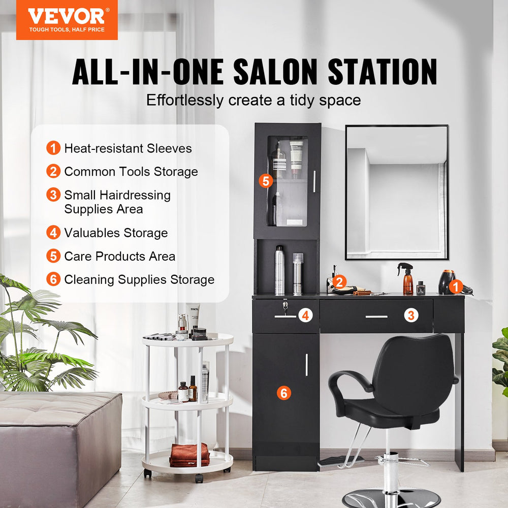 Vevor Salon Workstation Wall Mounted Unit with Cabinet and Drawers New