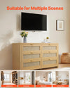 Vevor Double Dresser 59 in. 6-Drawer Rattan with Metal Handles New