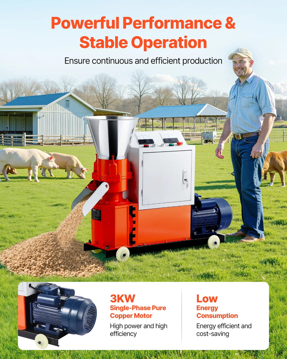 Vevor Feed Pellet Mill Machine with 3 Pressure Rollers 3000W 240V New
