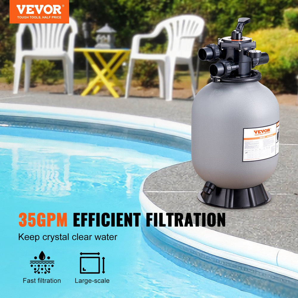 Vevor Swimming Pool Sand Filter 16" Up to 35 GPM Flow Rate 7-Way Multi-Port Valve New