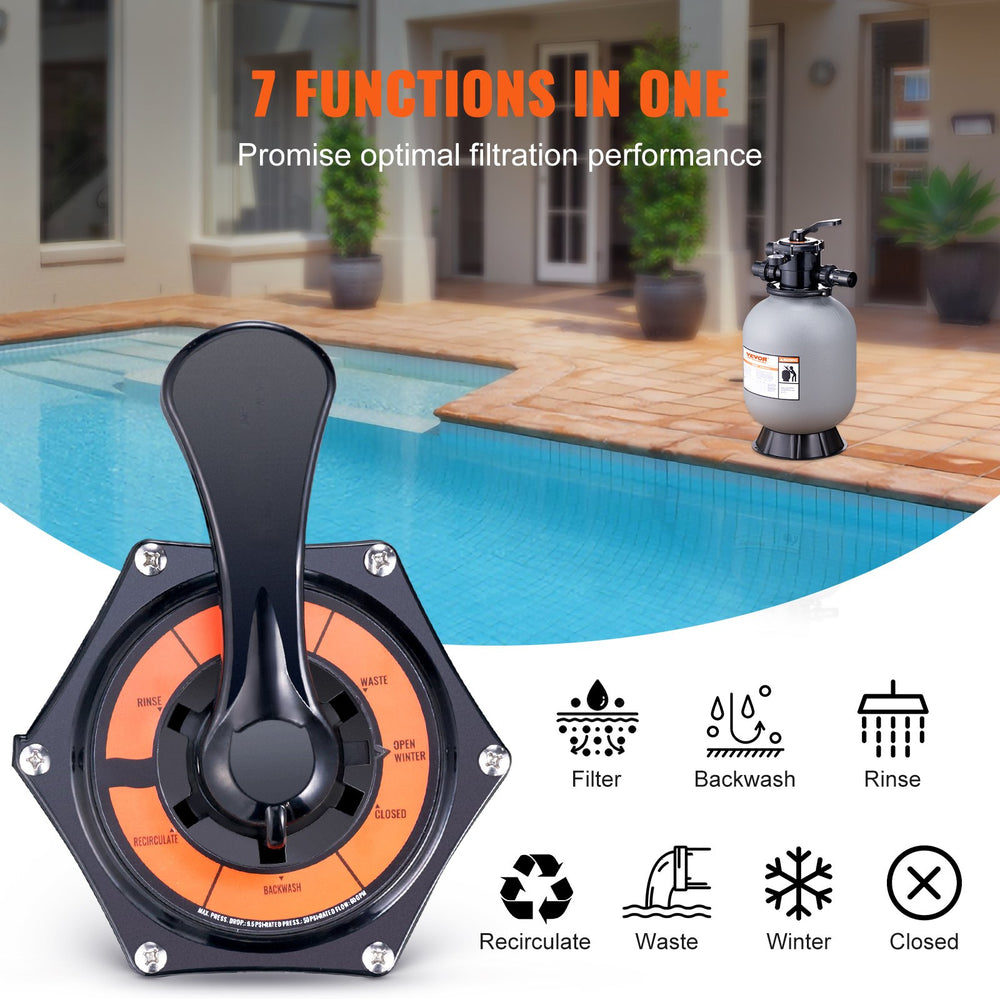 Vevor Swimming Pool Sand Filter 16" Up to 35 GPM Flow Rate 7-Way Multi-Port Valve New