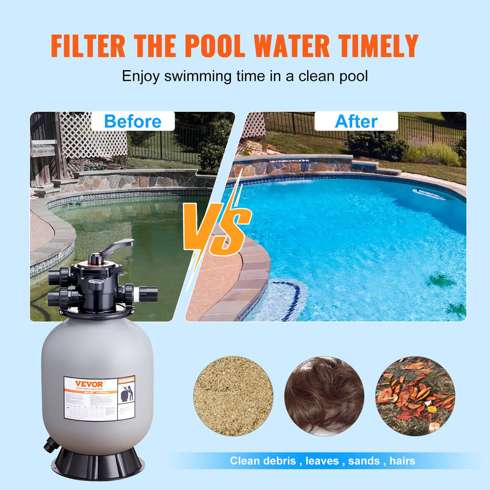 Vevor Swimming Pool Sand Filter 16" Up to 35 GPM Flow Rate 7-Way Multi-Port Valve New