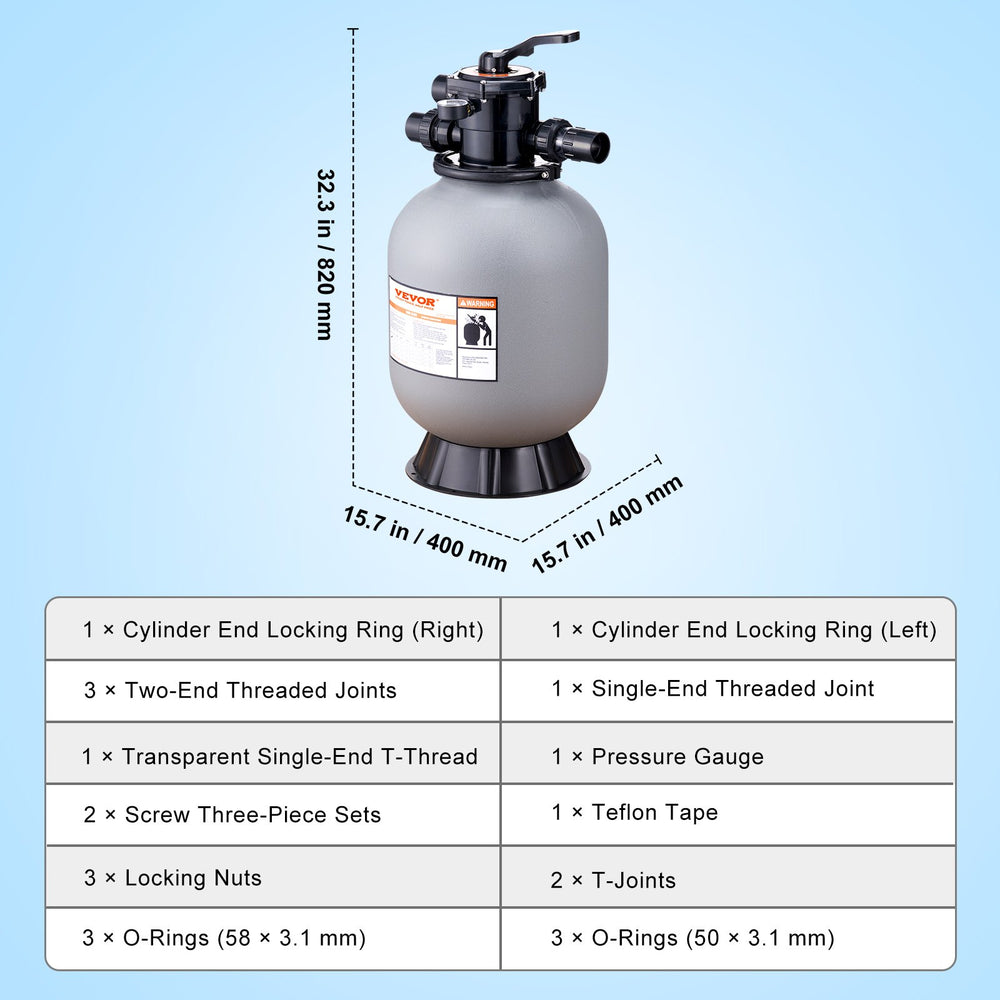 Vevor Swimming Pool Sand Filter 16" Up to 35 GPM Flow Rate 7-Way Multi-Port Valve New