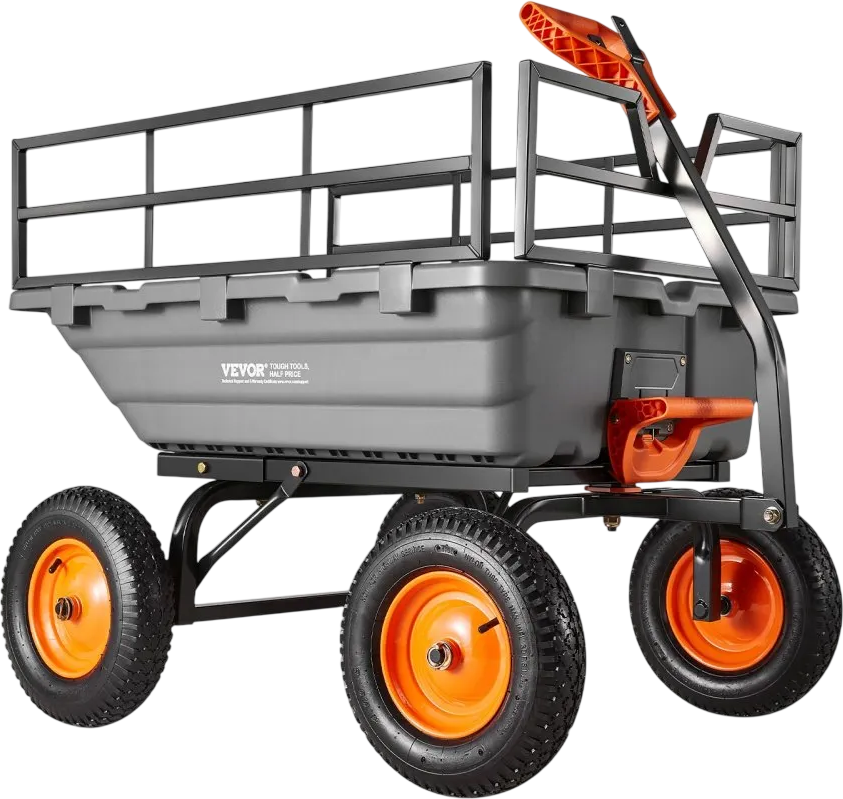 Vevor Garden Dump Cart 1,500 lbs. 15 Cu. ft. with 2-in-1 Convertible Tow Handle New