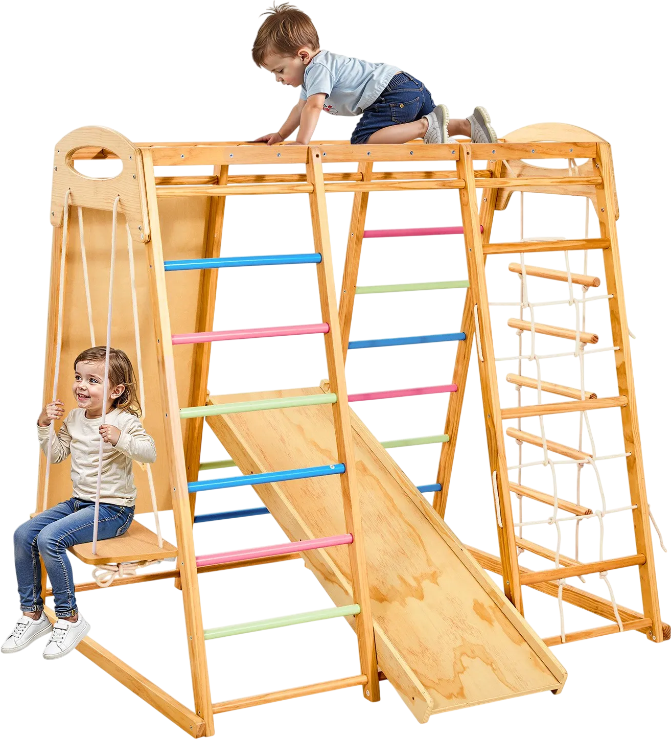 Vevor Wooden Playground Jungle Gym 7-in-1 Indoor Climbing Playset 250 lb. Capacity New