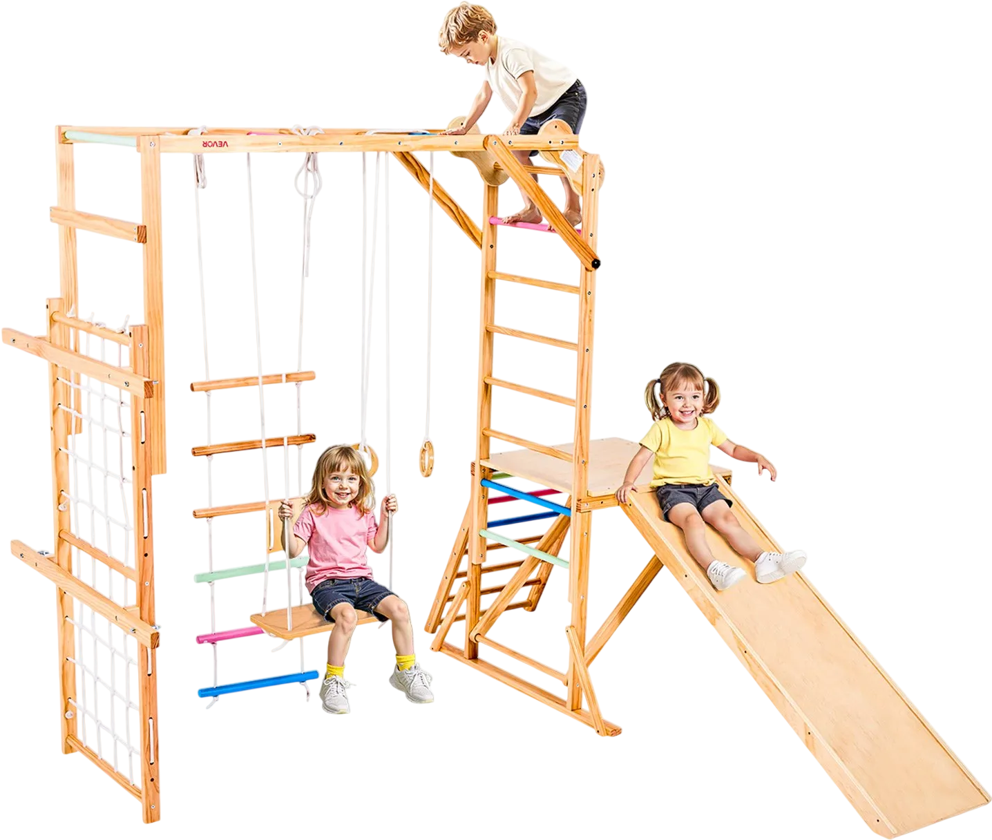 Vevor Wooden Playground Jungle Gym 8-in-1 Indoor Climbing Playset 220 lb. Capacity New
