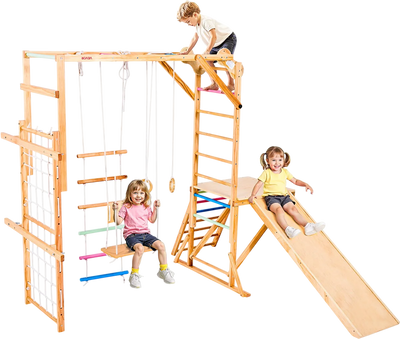 Vevor Wooden Playground Jungle Gym 8-in-1 Indoor Climbing Playset 220 lb. Capacity New