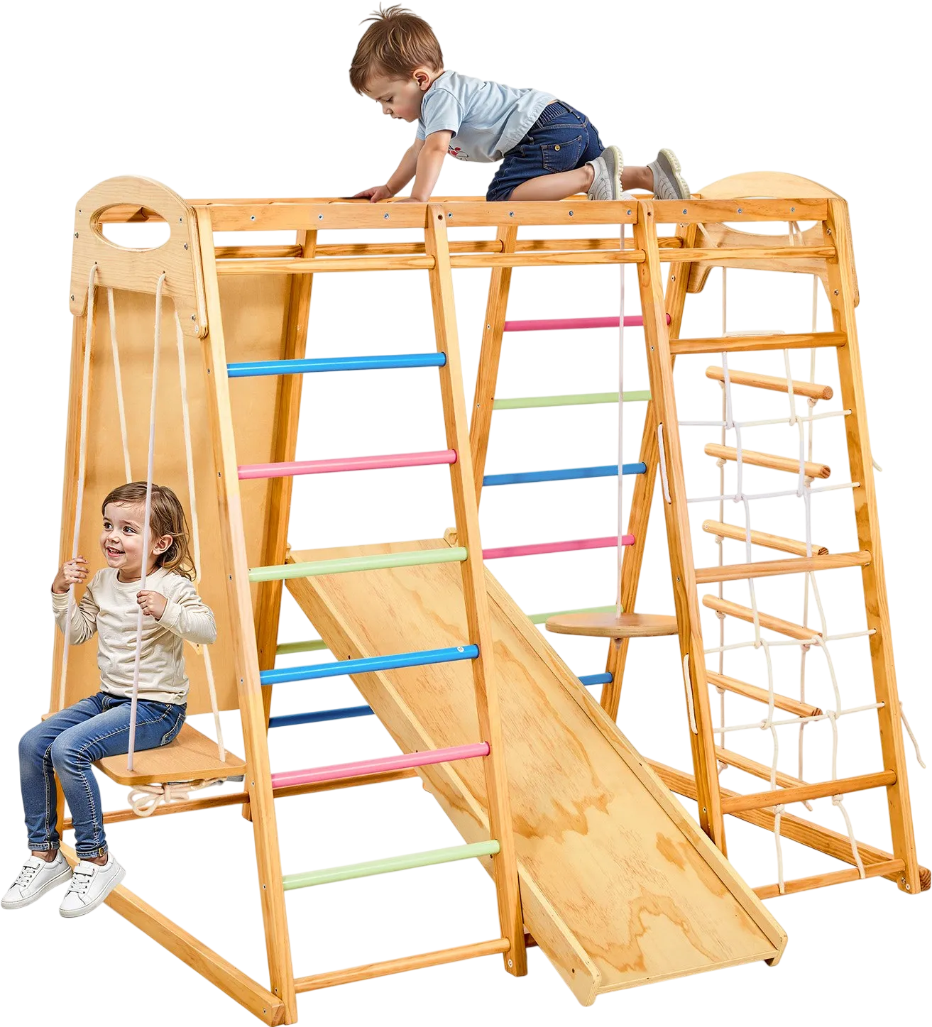 Vevor Wooden Playground Jungle Gym 9-in-1 Climbing Playset 250 lb. Capacity New